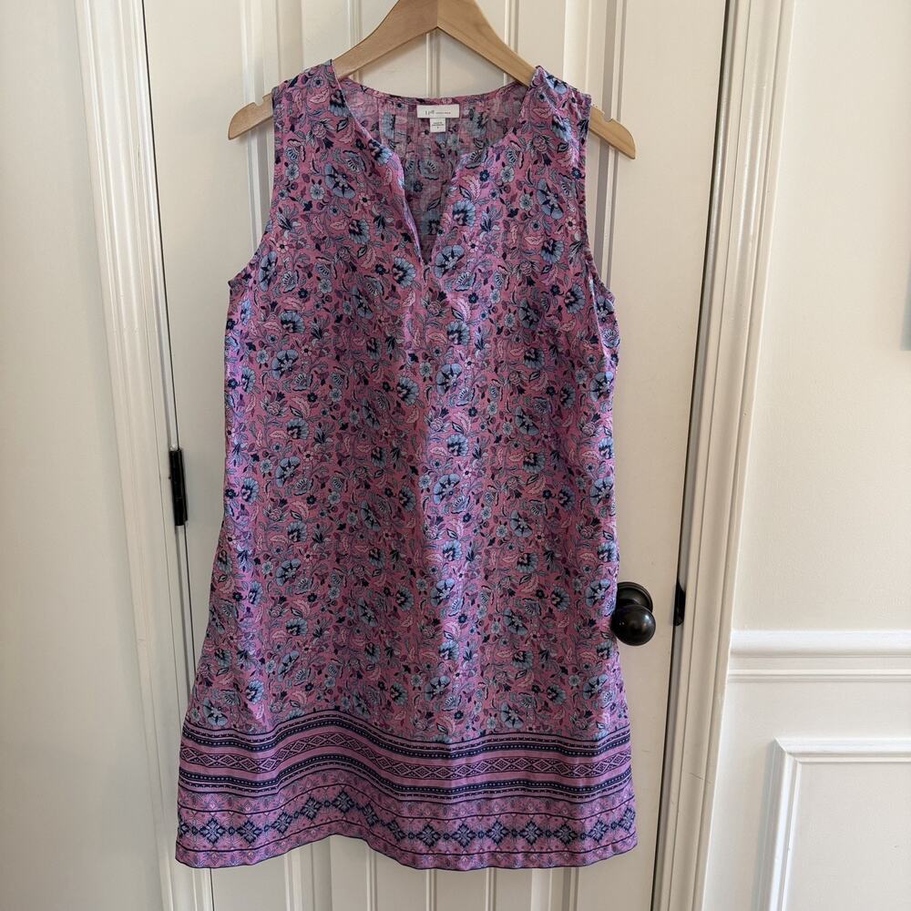 J. Jill 100% Linen Sleeveless Floral Summer Dress Women’s Size Small Pockets